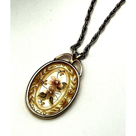 Vintage Gold-Tone Floral Necklace With Chain - Picture 3 of 6